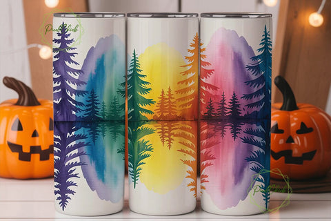 Watercolor Forest 20oz Tumbler Wrap Sublimation PixelChick 