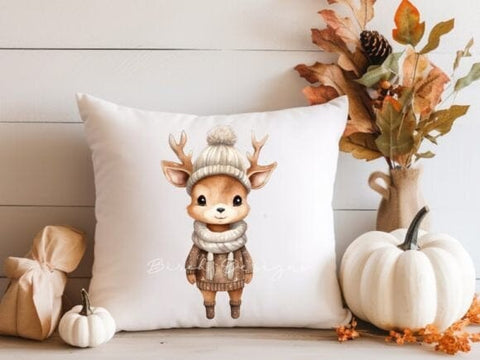 Watercolor Forest Animals, Cute Autumn Clipart Sublimation Birch Designs 