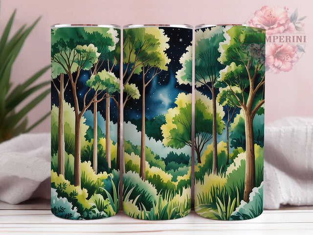 Watercolor Forest Trees 20oz Tumbler, Dark Green Trees Wrap, 20oz Sublimation Wrap, Nature Aesthetic Cup, Woodland Landscape Design, Outdoors Adventure Tumbler, Rustic Tree Art Sublimation Li Zamperini 