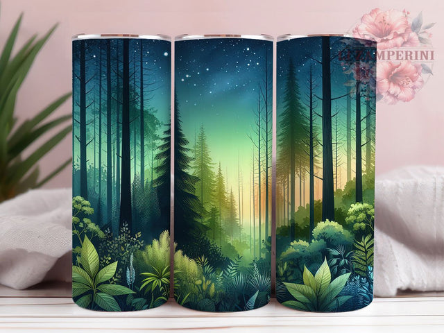 Watercolor Forest Trees 20oz Tumbler, Dark Green Trees Wrap, 20oz Sublimation Wrap, Nature Aesthetic Cup, Woodland Landscape Design, Outdoors Adventure Tumbler, Rustic Tree Art Sublimation Li Zamperini 