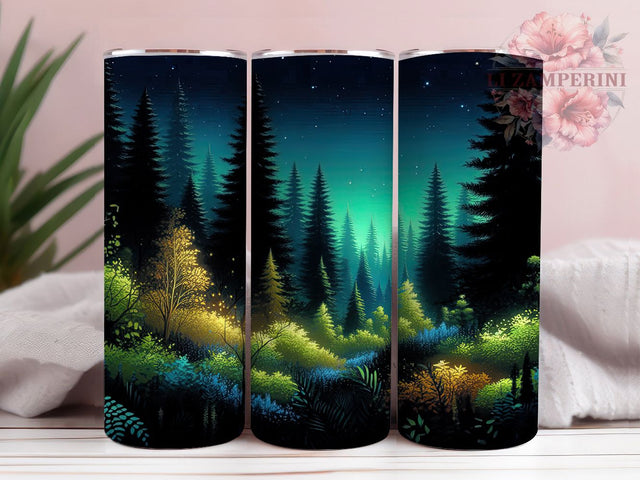Watercolor Forest Trees 20oz Tumbler, Dark Green Trees Wrap, 20oz Sublimation Wrap, Nature Aesthetic Cup, Woodland Landscape Design, Outdoors Adventure Tumbler, Rustic Tree Art Sublimation Li Zamperini 