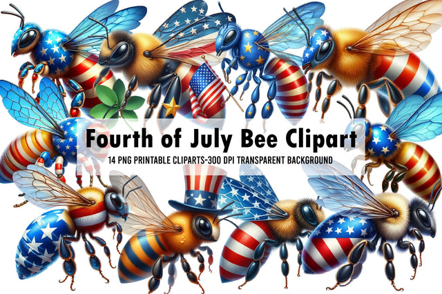 Watercolor Fourth of July Bee Clipart Sublimation Rupkotha 