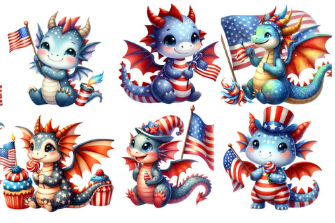 Watercolor Fourth of July Dragon Clipart Sublimation designartist 