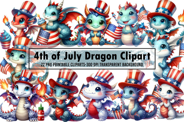 Watercolor Fourth of July Dragon Clipart Sublimation designartist 