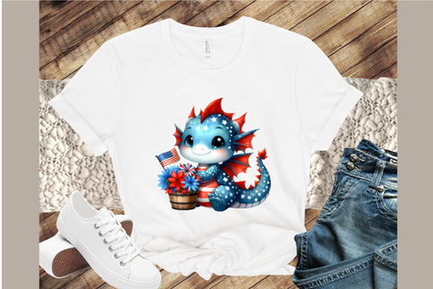 Watercolor Fourth of July Dragon Clipart Sublimation designartist 
