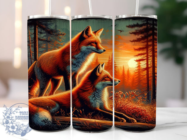 Watercolor Fox 20oz Skinny Tumbler, Woodland Forest Animals Tumbler Png, Straight & Tapered Tumbler Wrap, Instant Digital Download Sublimation ToriDesigns 