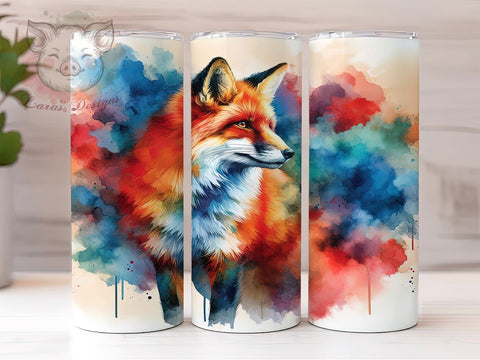 Watercolor Fox 20oz Tumbler Png, Straight & Tapered Tumbler Png, Fox Tumbler Png, Digital Download PNG Sublimation Lara' s Designs 