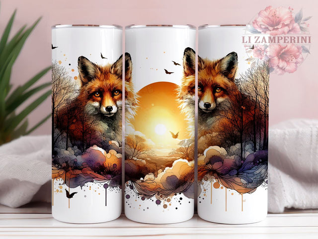 Watercolor Fox 20oz Tumbler Wrap PNG, Woodland Forest Animals Tumbler Png, Straight & Tapered Tumbler Wrap, Instant Digital Download Sublimation Li Zamperini 