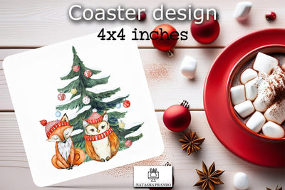 Watercolor Fox and Owl Coaster Sublimation Design Sublimation Natasha Prando 