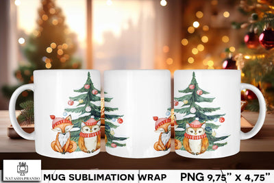 Watercolor Fox and Owl Mug Wrap Sublimation Sublimation Natasha Prando 