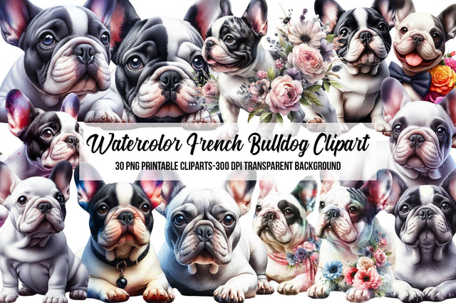 Watercolor French Bulldog Clipart Sublimation Rupkotha 