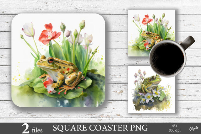 Watercolor Frog Coaster PNG. Square Coaster Sublimation Sublimation Olga Terlyanskaya 