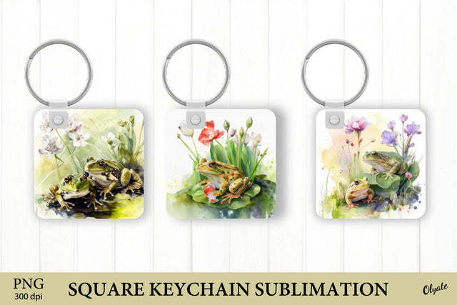 Watercolor Frog Keychain. Square Keychain PNG Sublimation Olga Terlyanskaya 
