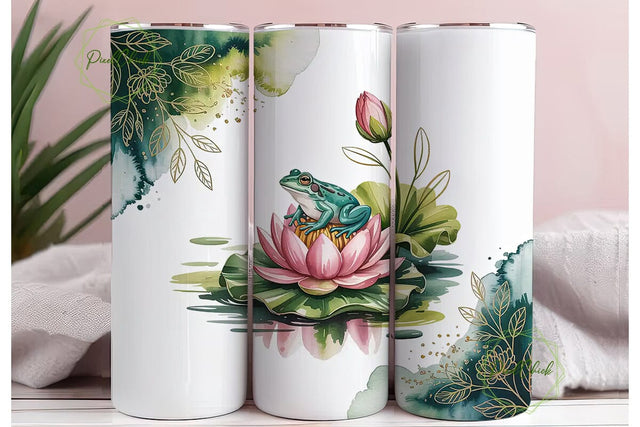 Watercolor Frog & Lotus 20oz Tumbler Sublimation PixelChick 
