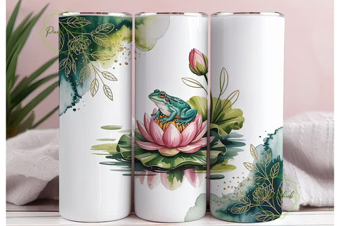 Watercolor Frog & Lotus 20oz Tumbler Sublimation PixelChick 