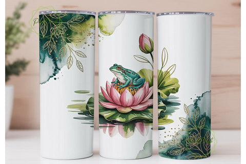 Watercolor Frog & Lotus 20oz Tumbler Sublimation PixelChick 