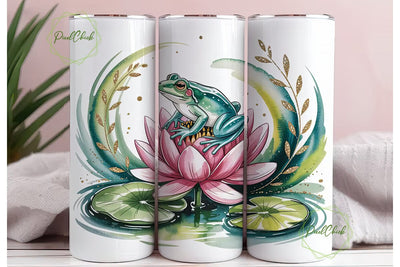 Watercolor Frog & Lotus 20oz Tumbler Sublimation PixelChick 