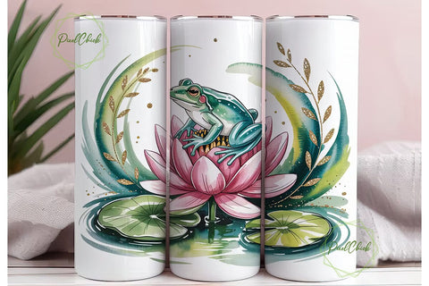 Watercolor Frog & Lotus 20oz Tumbler Sublimation PixelChick 