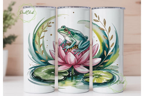 Watercolor Frog & Lotus 20oz Tumbler Sublimation PixelChick 
