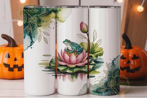 Watercolor Frog & Lotus 20oz Tumbler Sublimation PixelChick 