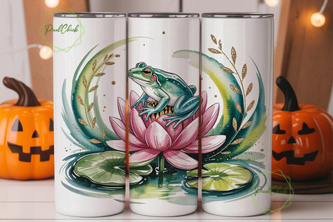 Watercolor Frog & Lotus 20oz Tumbler Sublimation PixelChick 