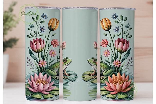 Watercolor Frogs 20oz Tumbler Wrap Sublimation PixelChick 