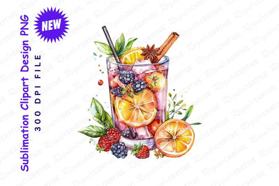 Watercolor Fruit Cocktail Drink Clipart Png Sublimation Regulrcrative 