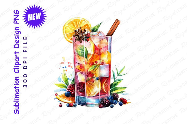 Watercolor Fruit Cocktail With Berries And Spice Sublimation Regulrcrative 