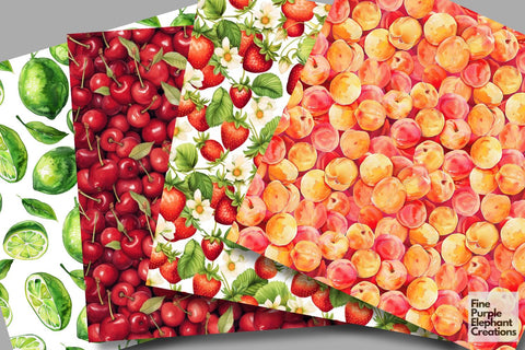 Watercolor Fruit Digital Paper | Half-Sliced Fruits Sublimation Digital Pattern Fine Purple Elephant Creations 