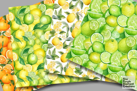 Watercolor Fruit Digital Paper | Half-Sliced Fruits Sublimation Digital Pattern Fine Purple Elephant Creations 