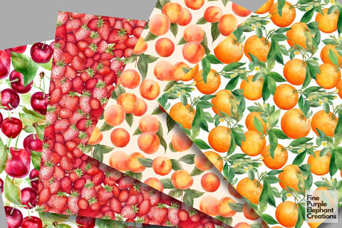 Watercolor Fruit Digital Paper | Half-Sliced Fruits Sublimation Digital Pattern Fine Purple Elephant Creations 