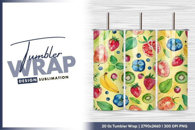 Watercolor Fruit Pattern Colorful Summer Background Sublimation Regulrcrative 