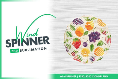 Watercolor Fruit Wind Spinner Design with Strawberry Grapes Orange and Leaves Sublimation Regulrcrative 