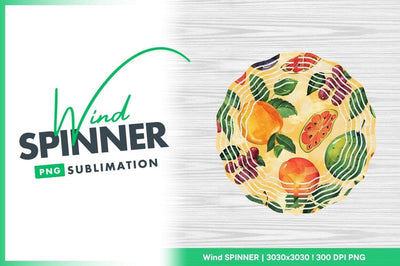 Watercolor Fruits Pattern Wind Spinner Round Png Sublimation Regulrcrative 