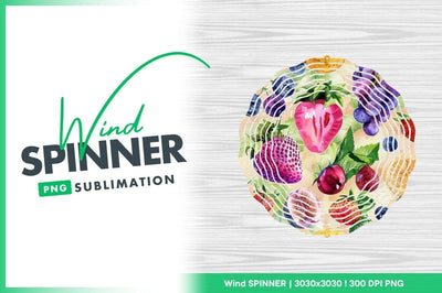 Watercolor Fruits Wind Spinner Round Png Design Sublimation Regulrcrative 
