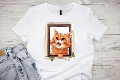 Watercolor Funny Cat Outside the Window Clipart Bundle Sublimation Designangry 