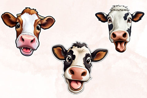 Watercolor Funny Cow Face Stickers Sublimation Bundle Sublimation Designangry 