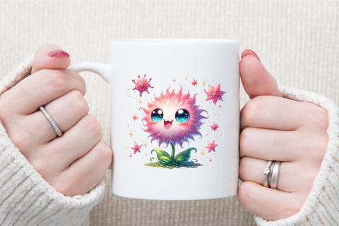 Watercolor Funny Cute Flowers Clipart Bundle Sublimation designartist 