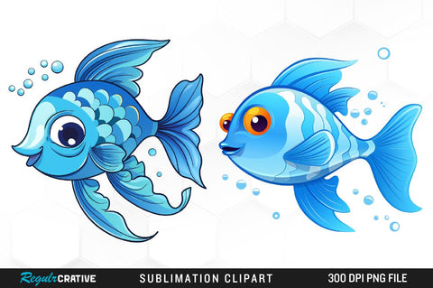 Watercolor Funny Fish Clipart Bundle Sublimation Regulrcrative 