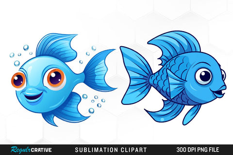 Watercolor Funny Fish Clipart Bundle Sublimation Regulrcrative 