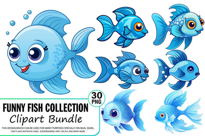 Watercolor Funny Fish Clipart Bundle Sublimation Regulrcrative 
