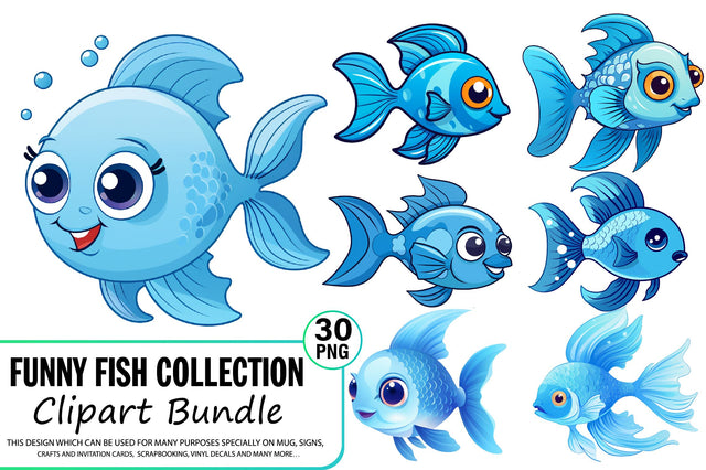 Watercolor Funny Fish Clipart Bundle Sublimation Regulrcrative 