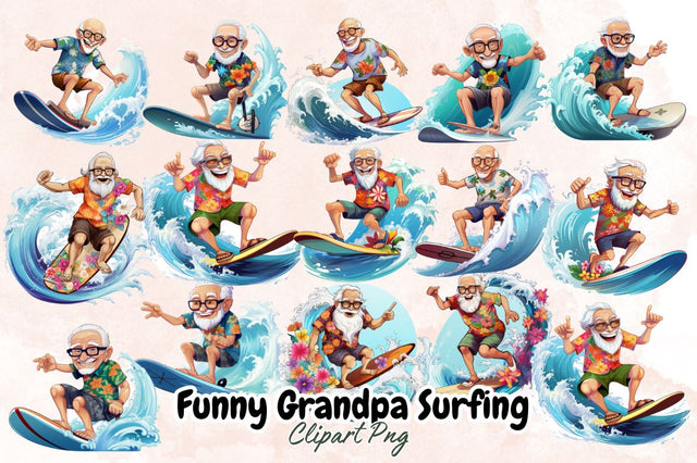 Watercolor Funny Grandpa Surfing Sublimation Bundle Sublimation Designangry 