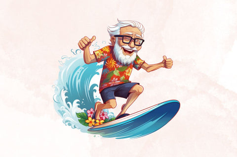 Watercolor Funny Grandpa Surfing Sublimation Bundle Sublimation Designangry 