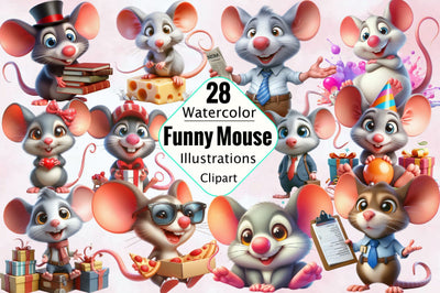 Watercolor Funny Mouse Sublimation Clipart Bundle Sublimation SVGArt 
