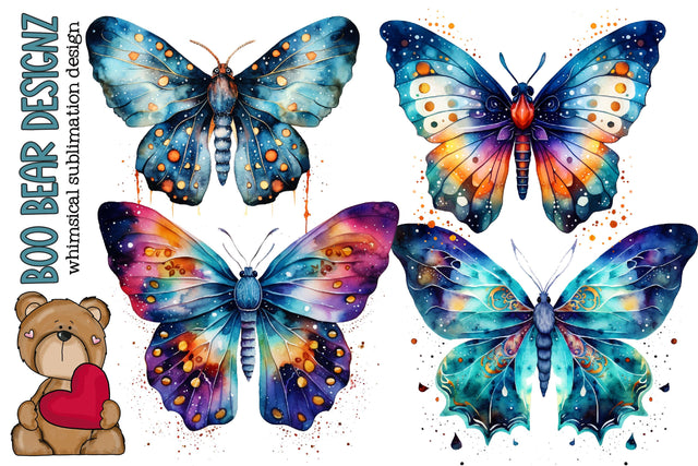 Watercolor Galaxy Moth Clipart Sublimation Boo Bear Designz 
