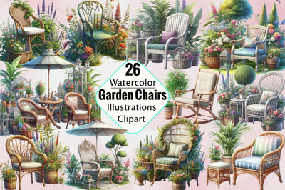 Watercolor Garden Chairs Sublimation Clipart Bundle Sublimation SVGArt 