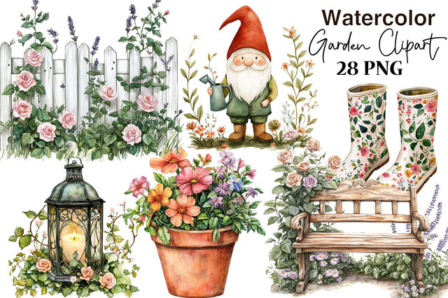 Watercolor Garden Clipart PNG Sublimation SVGArt 
