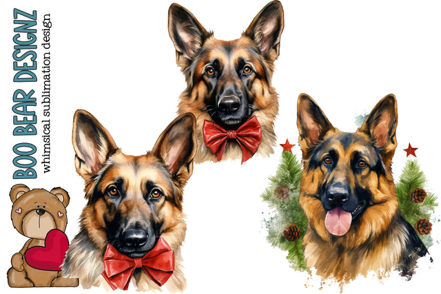 Watercolor German Shepard Clipart Sublimation Boo Bear Designz 