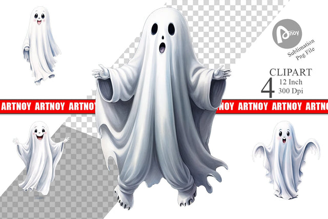 Watercolor Ghost Clipart Sublimation artnoy 